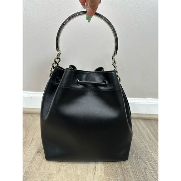 JIMMY CHOO Bon Bon Bucket Black Soft Shiny Smooth Calf Leather Bucket Bag $1750 - Picture 7 of 15